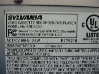 Sylvania SRD3900 Video Cassette Recorder And DVD / CD Player VHS VCR 