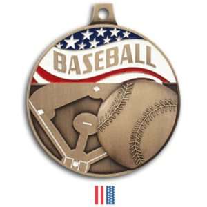   Custom Baseball Medals BRONZE MEDAL/FLAG RIBBON 2.25 