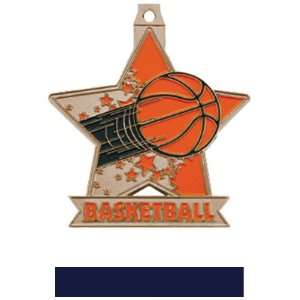 Star Custom Basketball Medal M 715B BRONZE MEDAL/NAVY RIBBON 2.5 STAR 