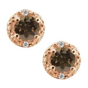   Brown Smoky Quartz and Topaz Gold Plated Silver Earrings Jewelry