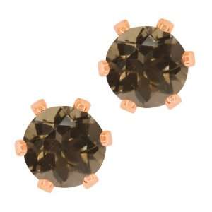   Brown Smoky Quartz Gold Plated 6 prong Stud Earrings 6mm Jewelry