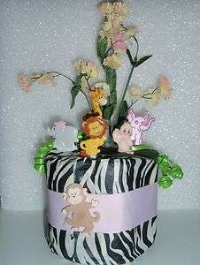 JUNGLE SAFARI ZEBRA BABY SHOWER DIAPER CAKE GIFT BIRTHDAY CENTERPIECE 