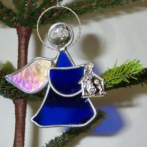 Manger Nativity Stained Glass Angel Christmas Ornament  