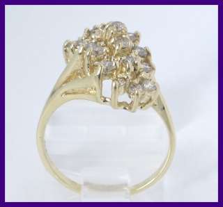 14k Yellow Gold Round Diamond Cluster Cocktail Ring .38ct  