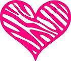 Pink Heart Sticker/Car Decal w/ Zebra Print Background