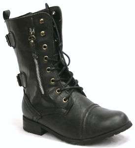 N81 KIDS GIRLS MILITARY LACE UP COMBAT BOOTS BLACK 10 3  