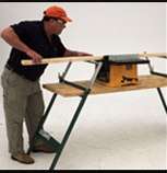 The wide roller provides rigid support of material for power tool use 