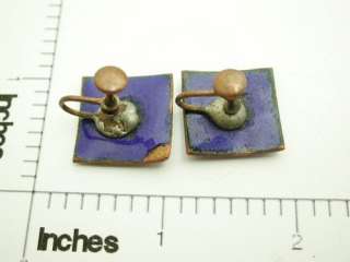 Vintage Blue Enamel Copper Earrings  