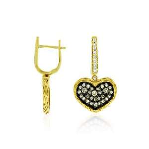   Champagne Diamond Heart Earring in 14k Yellow Gold (TCW .78) Jewelry