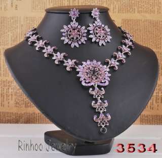 D30201 purple floral Necklace Earring set bridal  