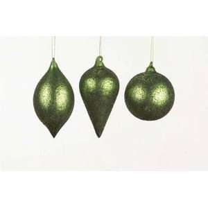   12 Kelly Green Rough Glass Bulb Christmas Ornaments