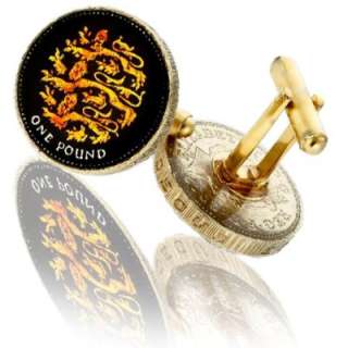 English 3 Lions Pound Coin Cuff Links  