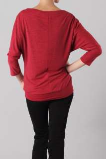 MM APPAREL Red 3/4 Dolman Sleeves Banded Hem Wide Neck Tunic Top S, M 