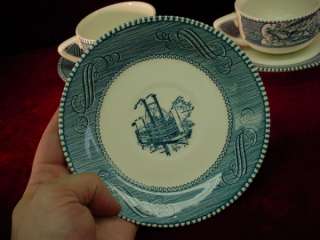 Vintage 10 Lot CURRIER & IVES Royal TEA CUPS & SAUCERS FINE CHINA Blue 