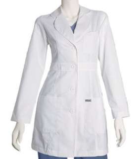   Rounded Collar 3 Pocket, 4 Button 34 Belted White Lab Coat Clothing