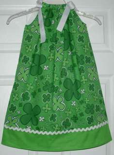 Shamrocks St Patricks Day Pillowcase Dress Sizes 3Mos to 5T  