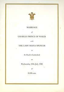 Princess DianaORIGINAL WEDDING PROGRAM FROM ST. PAULS 1981 CEREMONY 