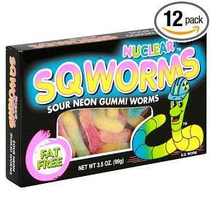 Nuclear Sqworms Sour Candy, 3.5 Ounce Boxes (Pack of 12)  