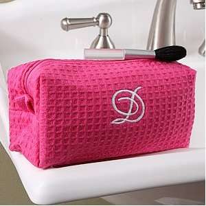  Personalized Cosmetic Bag   Pink Waffle Weave Beauty