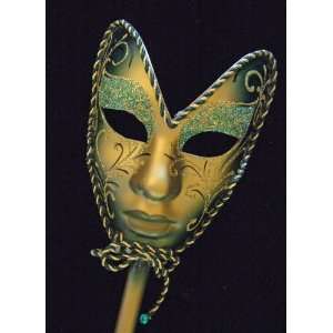 Venetian Mask Full Face Mardi Gras Green Halloween Masquerade Stick 