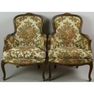   Country Louis XV Walnut Pair Arm Chairs 