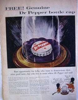 1959 Dr Pepper Soda Free Bottle Cap Print Ad  
