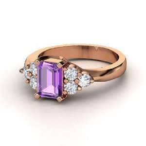  Apex Ring, Emerald Cut Amethyst 14K Rose Gold Ring with 
