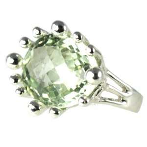 Green Amethyst Checkerboard Cut 13ct Ring, size 8.5 in Sterling Silver