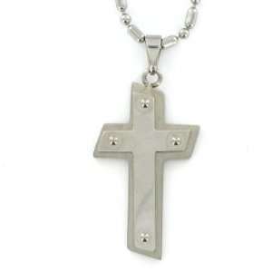   Steel Polished 2 Piece Angled Cross Necklace on 22 Chain Jewelry