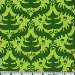   Michael Miller Funky Christmas Holiday Damask Green Fabric By The Yard