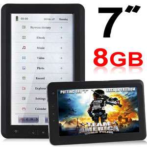Touch screen EBook Reader BLACK + Media Player 8GB  