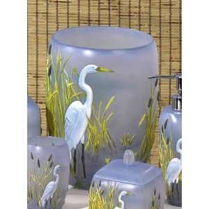    EGRET heron bird WASTE BASKET trash can home decor