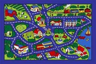   BLUE ROAD PLAY RUG FOR KIDS ROOM GEL BACKED NON SLIP AREA RUG 3 X 5
