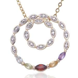   Silver Multi Gemstone and Diamond Double Circle Pendant, 18 Jewelry