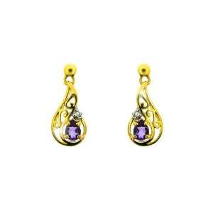  9ct Yellow Gold Amethyst & Diamond Drop Earrings Jewelry