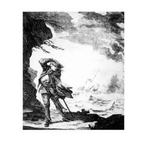  Edward Low, English Pirate Shown on Shore Watching a Ship 