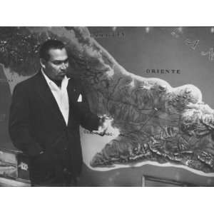Cuban Leader, Fulgencio Batista Standing Next to a Map at the Time of 