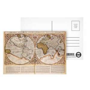 Hemisphere World Map, 1587 (coloured engraving) by Gerard Mercator 