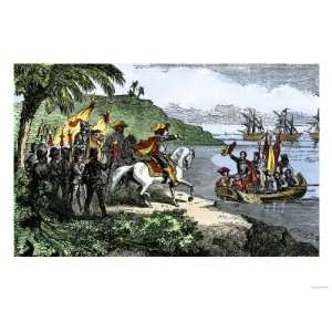 Spanish Explorer Hernando de Soto Landing His Expedition in Florida, c 