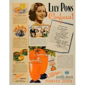   Press Tomato Juice Lily Pons Can   Original Print Ad