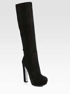 Suede and Glitter Sole Platform Ankle Boots