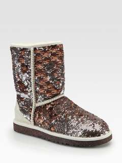 Shaft, 8 Leg circumference, 14½ Sequin coated suede upper Shearling 