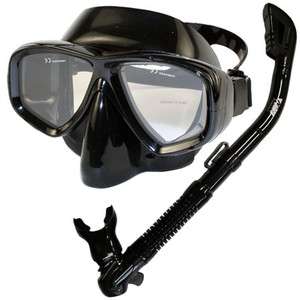 Promate Scuba Dive Snorkeling Purge Mask Dry Snorkel Gear Set Black 