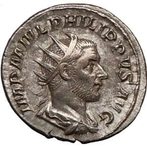 PHILIP I the ARAB 245AD Rare Authentic Ancient Silver Roman Coin FIDES 