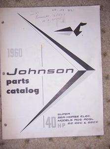 1960 Johnson Outboard Parts Catalog 40 HP Super Sea Horse Electric RDS 