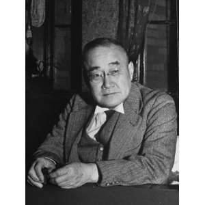  Japanese Premier Shigeru Yoshida Sitting Behind Desk 