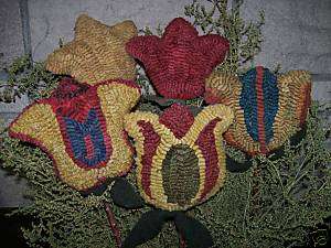 Primitive Rug Hooking Pattern~Folk Art Tulips~Hooked on Primitives 