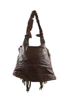 Large Bucket Style Fringe Shoulder Bag Choice Of Colors Color BROWN 