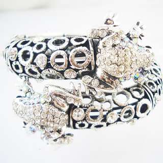New Dainty two white frogs silver cuff bracelet BR70E  