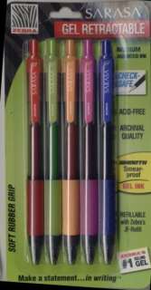 Zebra Sarasa Retractable Gel Ink Pen, Set of 5 Colors  